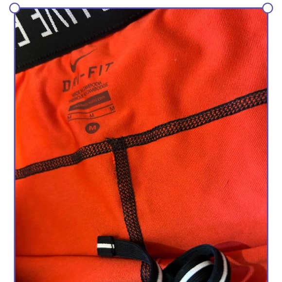 Nike Pro‎ Dri Fit Orange Running Athletic Leggings M Foldover - Picture 6 of 9